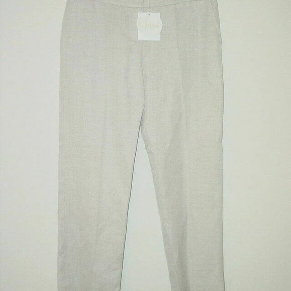 NWT CHLOE Beige Cotton Linen Slim Cropped Pants 42/10 - Picture 1 of 5